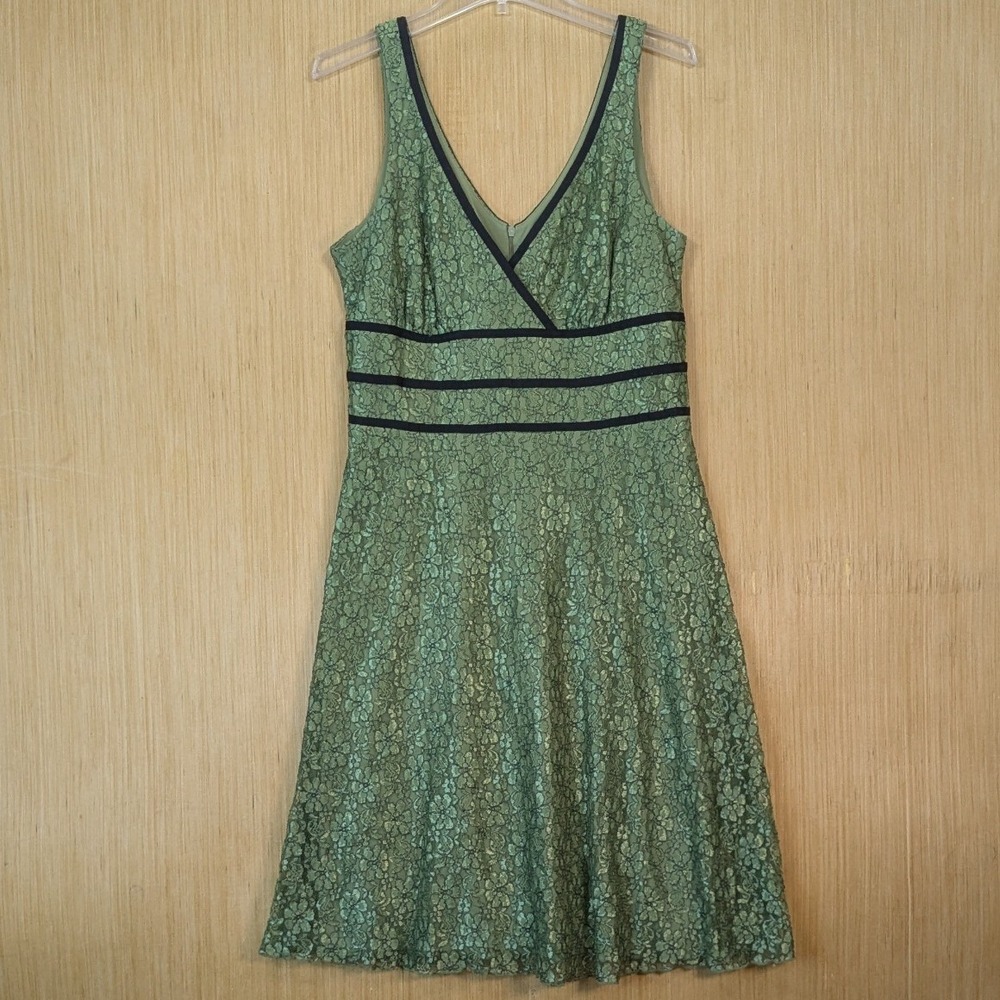 Bisou Bisou Y2K Boho‎ Fairy Grunge Green Lace Babydoll Dress Size 14 Black Trim